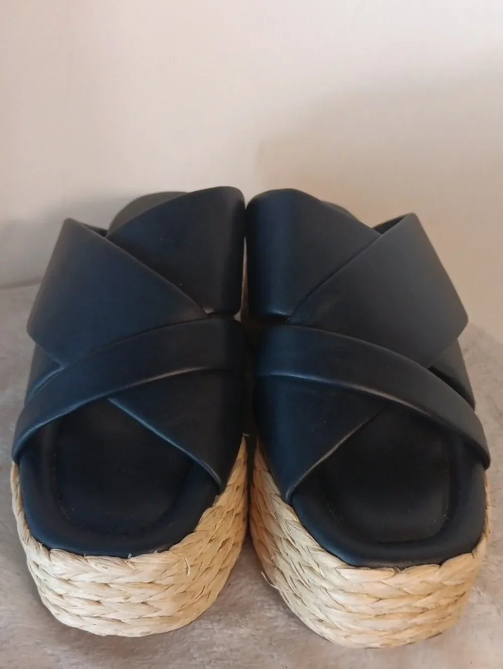 Andre Assous Navy Braided-Platform Slide Sandals
